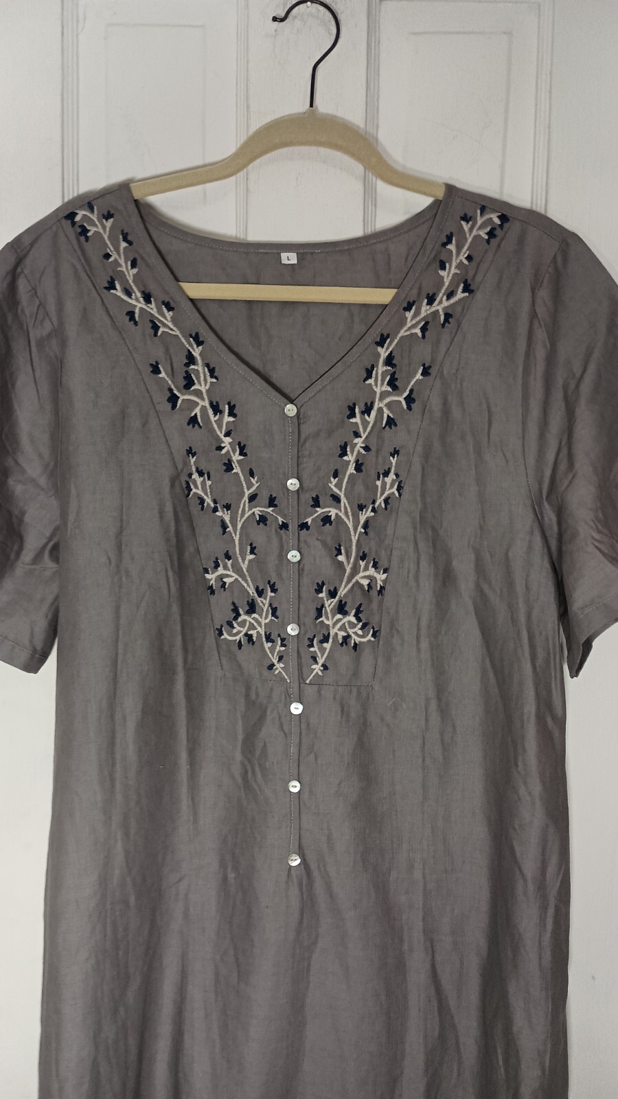Embroidered Kurta Large Shift Floral Tunic Shirt Dress Linen Blend C8