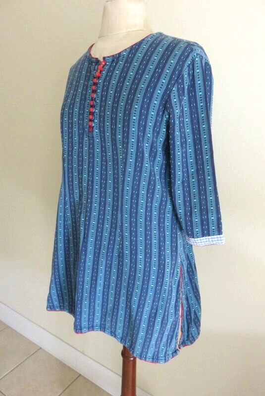 Aarong Women Kurta Embroidered Indian Pakistan Kaftan Ethnic Top Blouse Blue 38