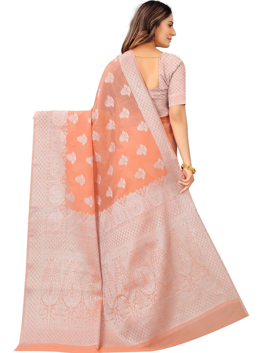 Women’s Tissue Silk Jacqaurd Floral Butta Butti Paisley Motifs Rich Pallu Saree