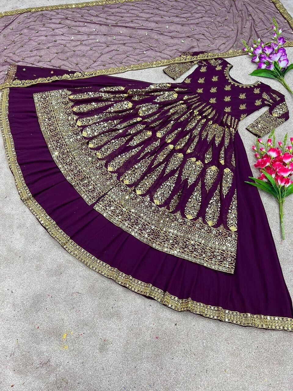 New Collection Faux Georgette Purple Top Lehenga With Dupatta For Women