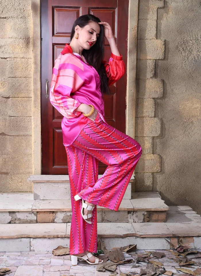 Colorful Stain Silk Co-Ord Sets ,Summer Wear Night Co-Ord Set For Women’s,J7019