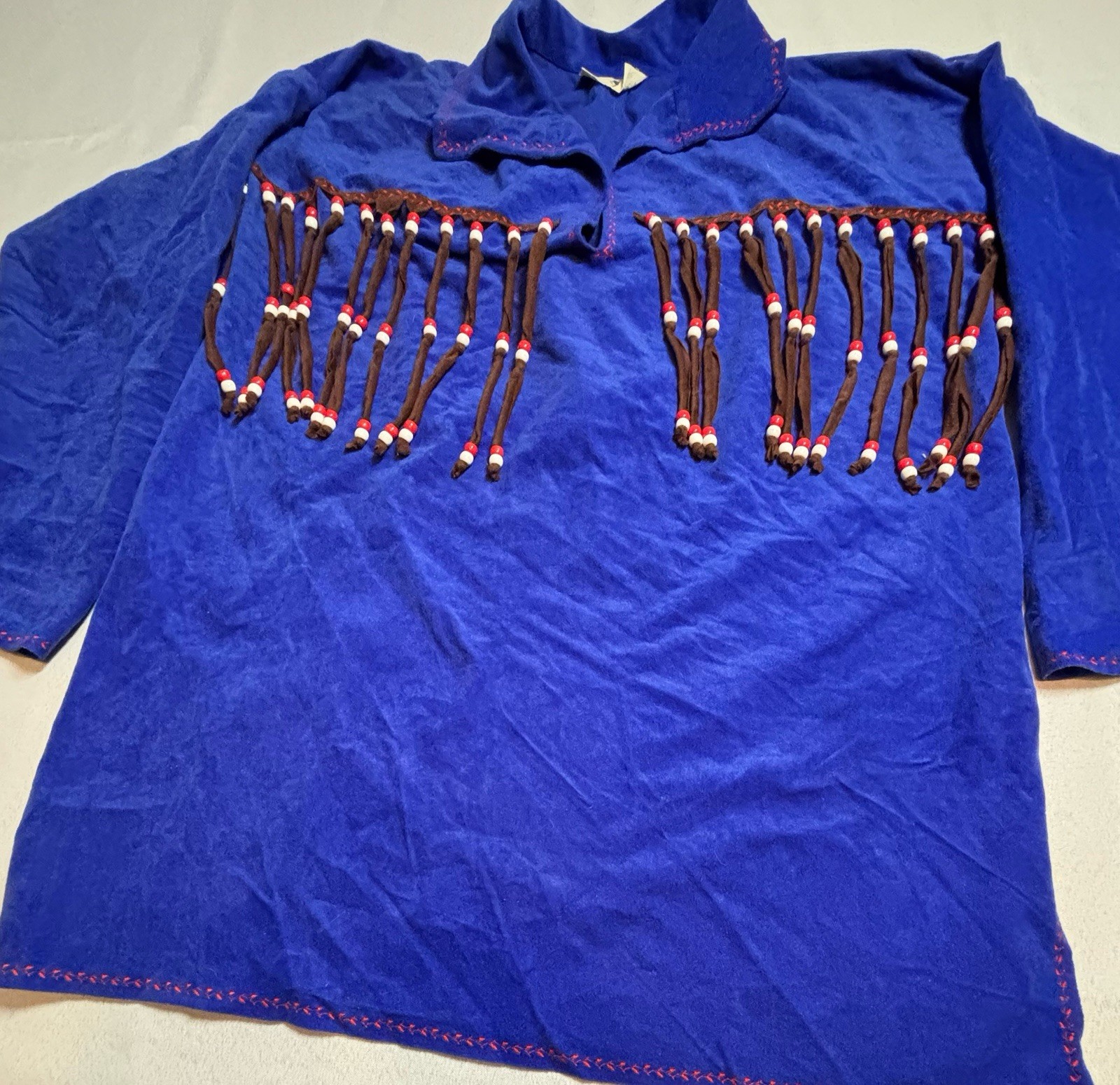 Native American Style Blue Suede Beaded Fringe Shirt Handmade