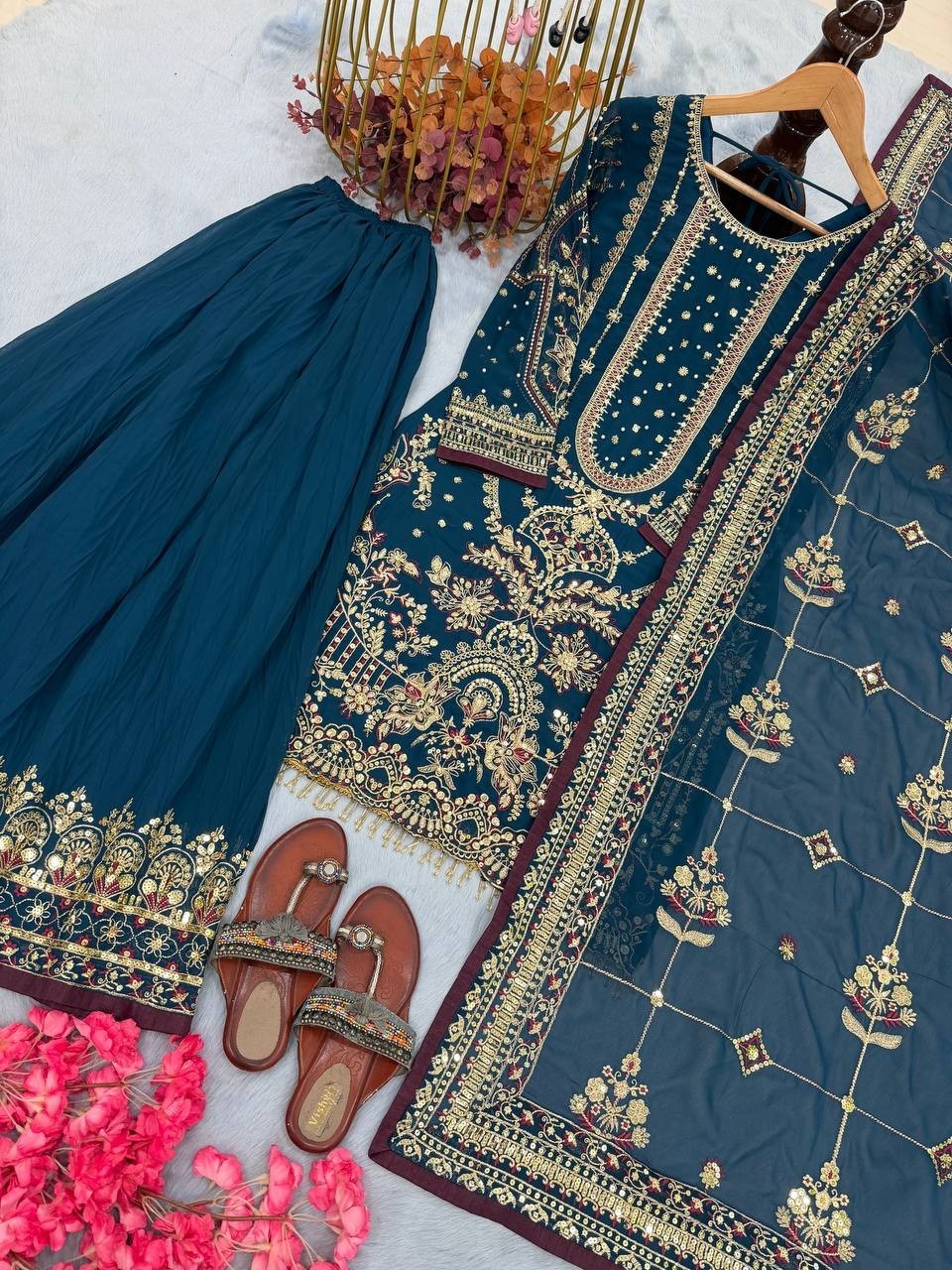 Premium GEORGETTE GOWN Pakistani Style Anarkali Suit Heavy Embroidery Party Wear