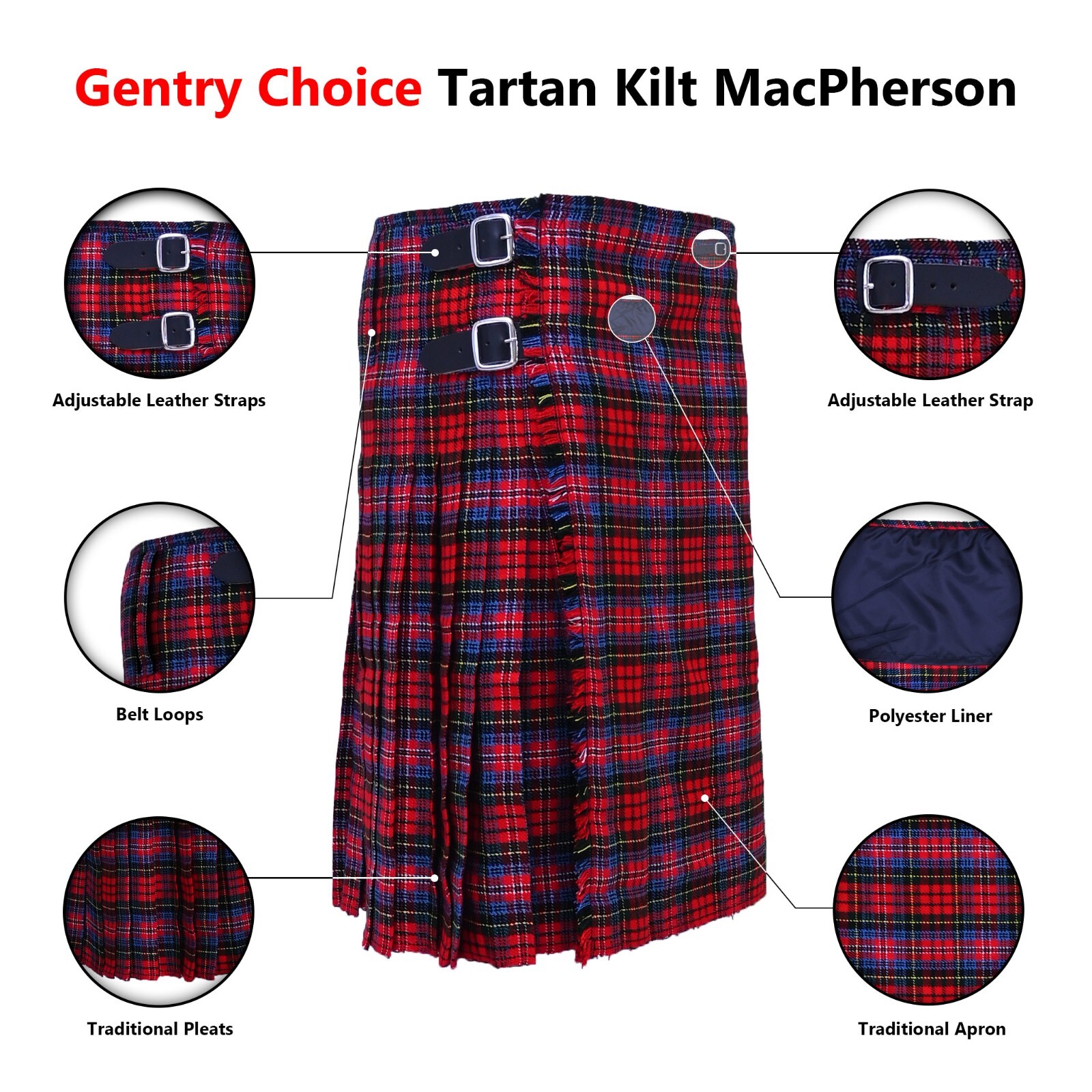 Scottish Tartan Kilt MacPherson 8 Yards 6 Pieces Kilt package Hinglander Dress