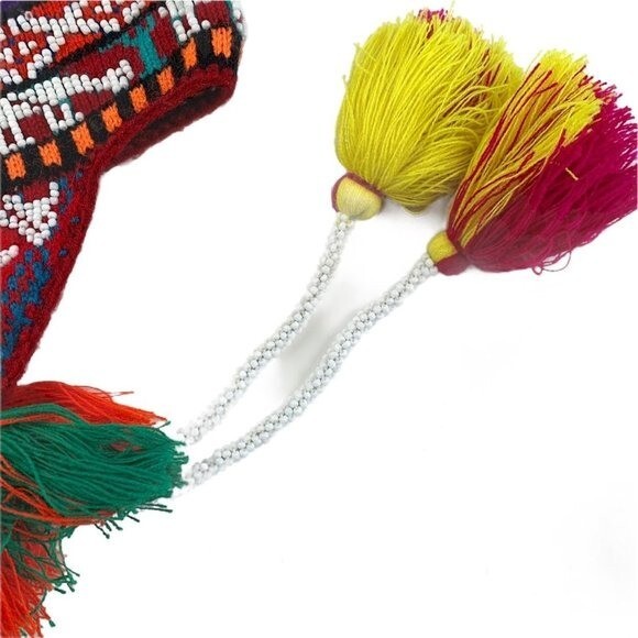 Handmade Artisanal Peruvian Beaded Chullo Hat Rainbow Cusco Colors