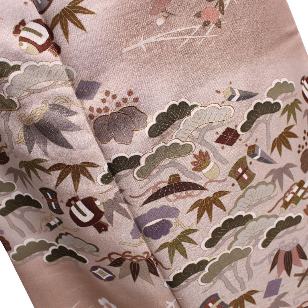 Kimono Treasure Ship Motif Embroidered Houmongi Visit Wear Pink Ochre