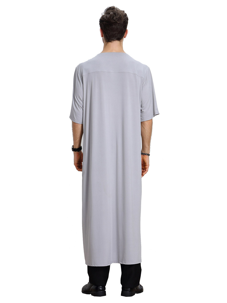 Saudi Muslim Men Abaya Dishdasha Jubba Thoub Thobe Kaftan Short Sleeve Ramadan