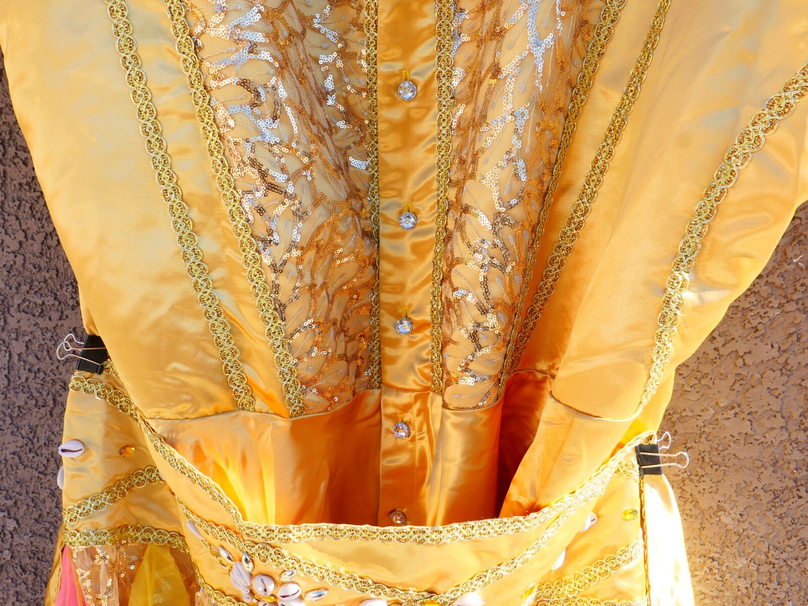 Super Plus Size 88 inch Waist -Yellow 2 Piece African Queen Dress with Seashells