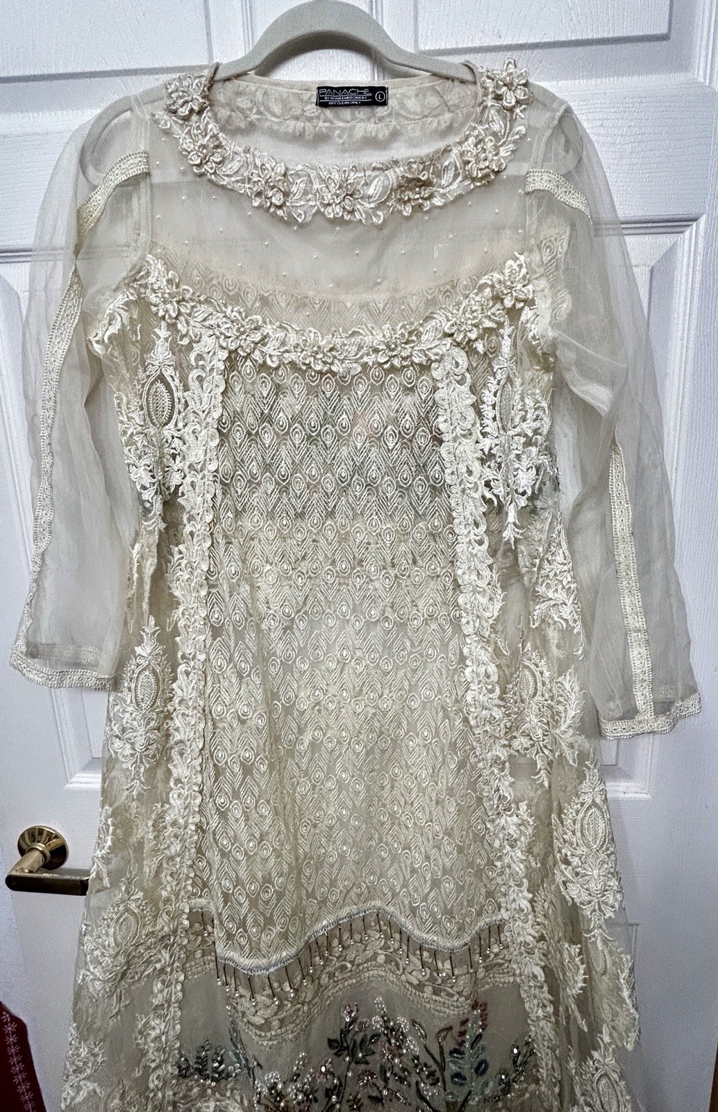 PANACHE By Mona Pakistani Luxury Embroidered Embellished Formal Dress ~ Large