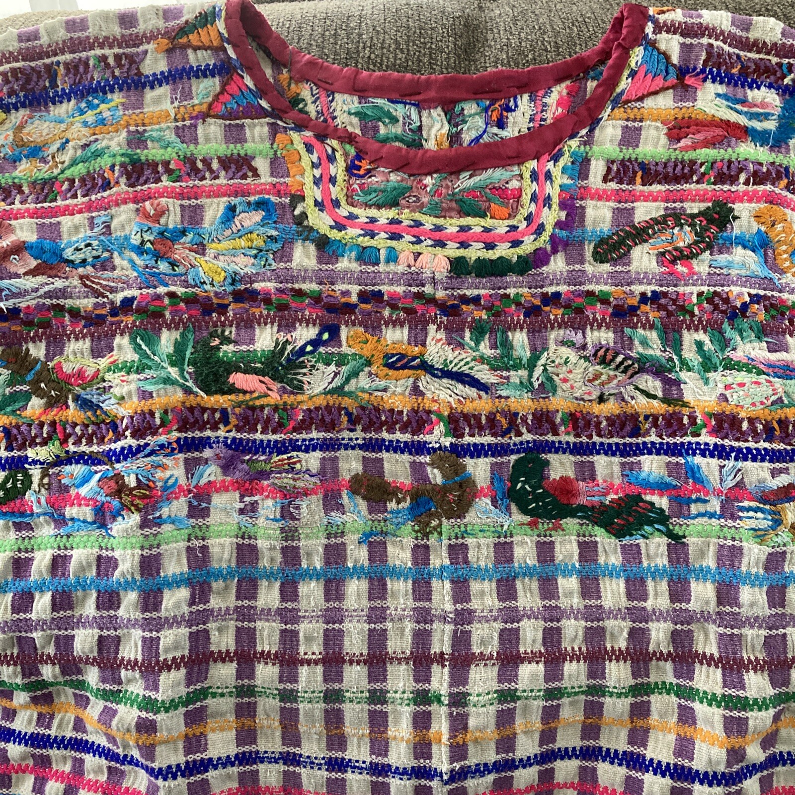 Vintage Guatemalan Huipil Hand Woven & Bird Embroidered Mexican Shirt/Art Work