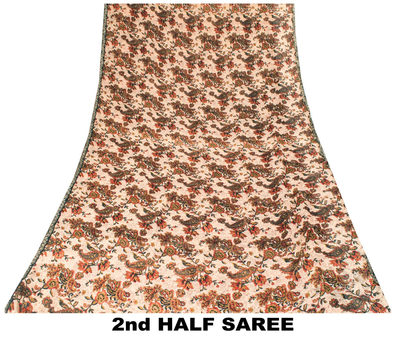 Sanskriti Vintage Soft Off-White Chiffon Saree Floral Printed Sari 5+Yd Fabric