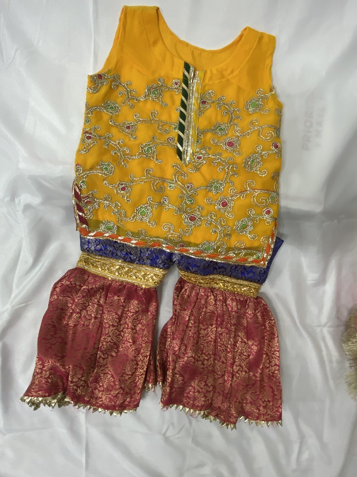 Girls Kids Semi Pure Embroidery Shirt With Garara 1-2 Years Baby Toddlers