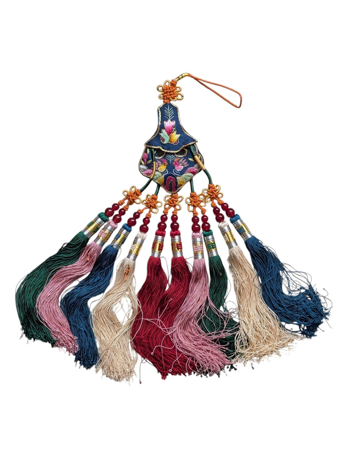 Traditional Norigae Korean Embroidered Waist Accessory Imperial Tassel Birds Duo