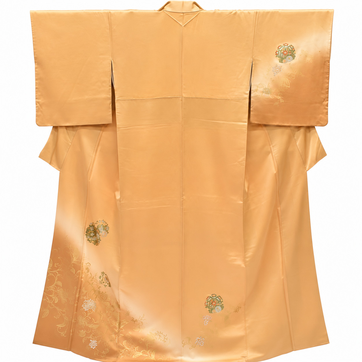 Vintage Japanese Kimono | Houmongi | Gold Ochre Silk | Bird Botanical | rr2012b