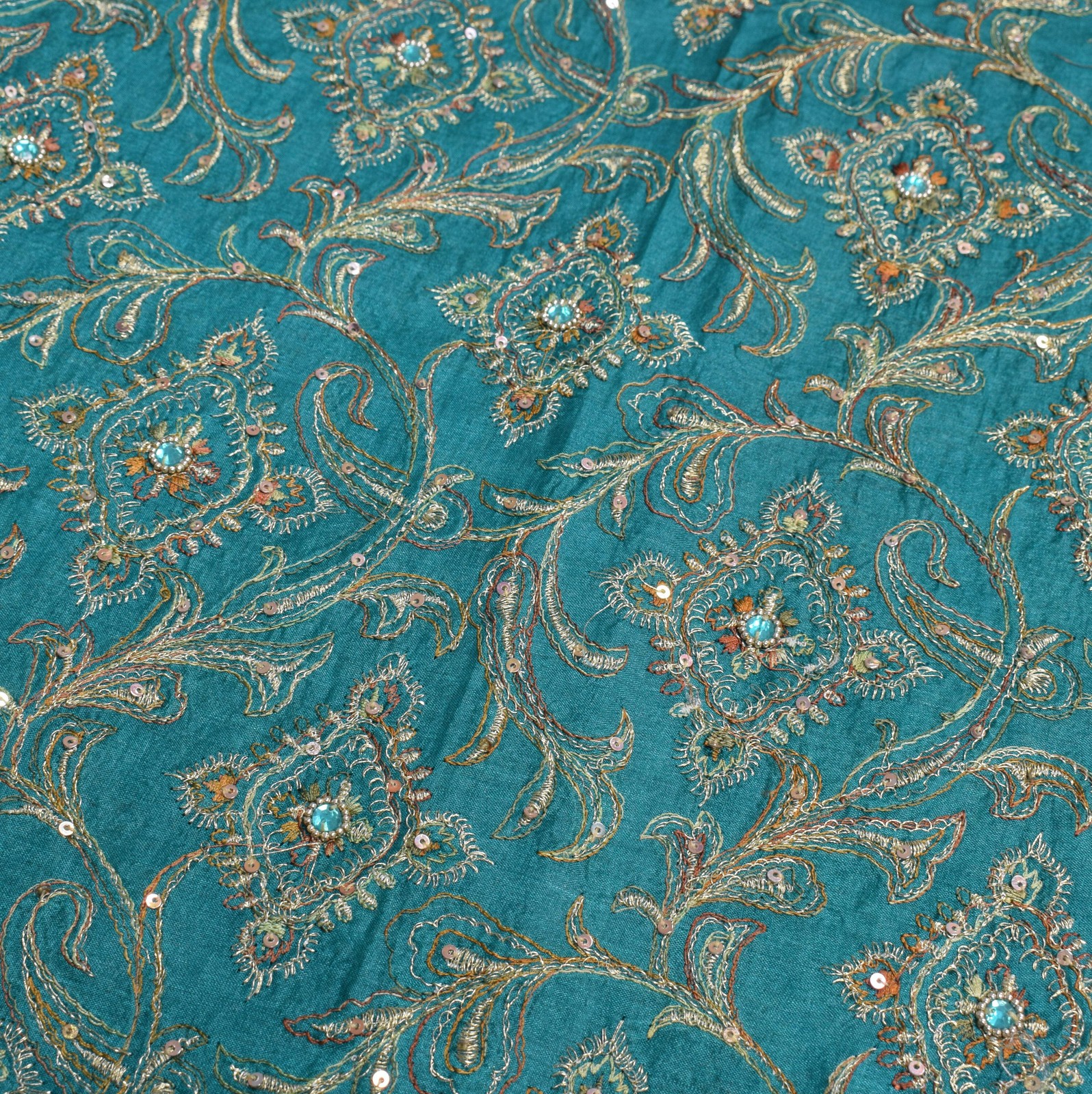 Sushila Vintage Teal Blue Saree Pure Tussar Silk Embroidered Zari Woven Sari Fab