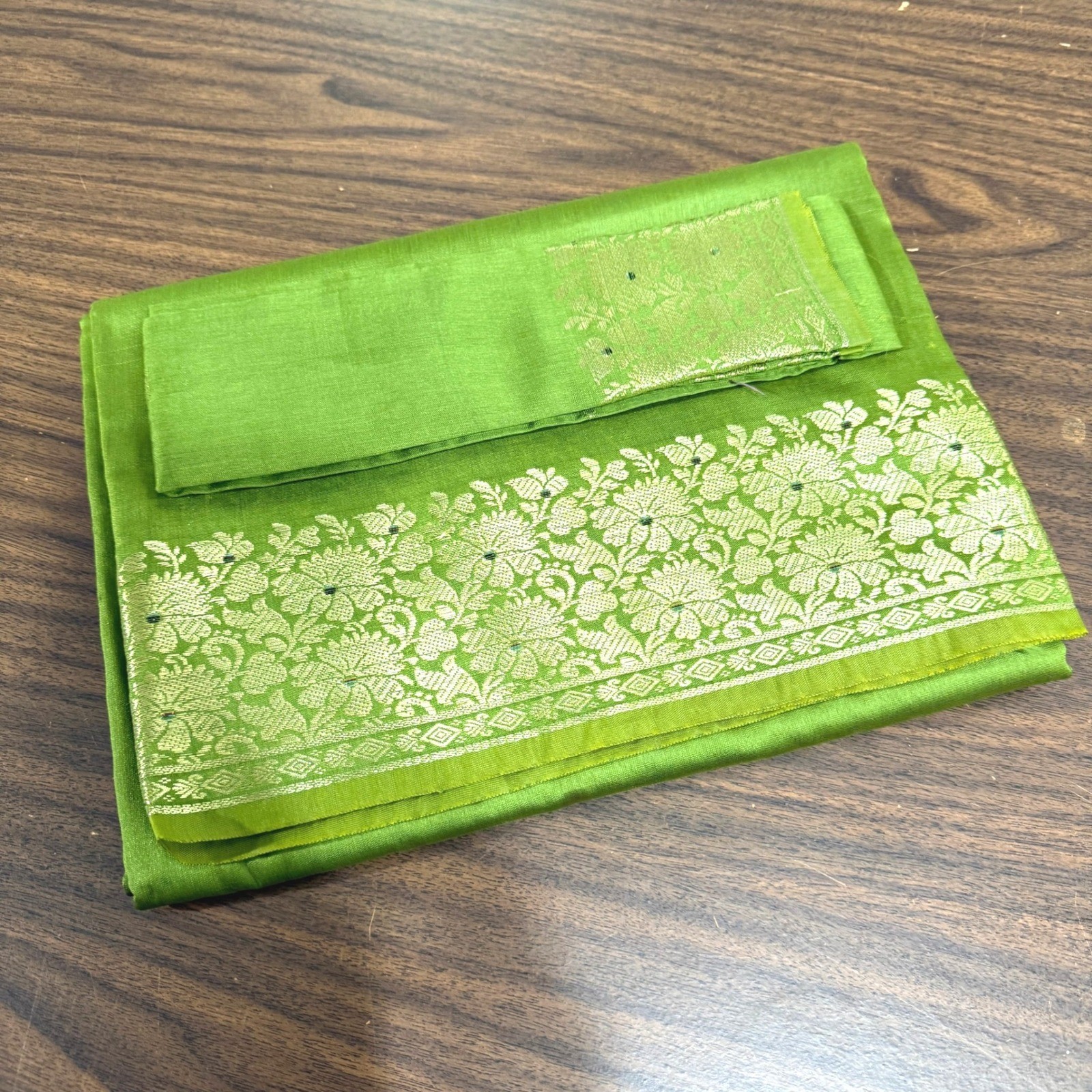 NEW Indian Womens Brocade ART/Artificial Silk Sari SAREE Olive Green w/Blouse PC