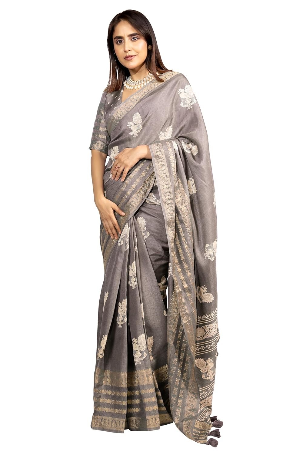 Women’s Cotton Silk Peacock Printed Saree with Blouse Piece