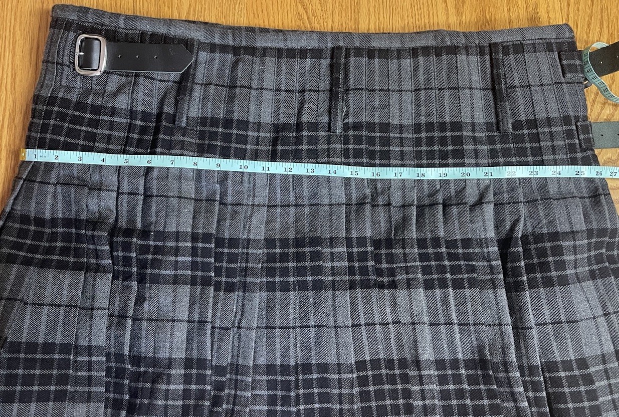 Atlanta Kilt Men’s Acrylic Wool Black Gray Tartan 6 To 8 Yards Scottish Waist 48
