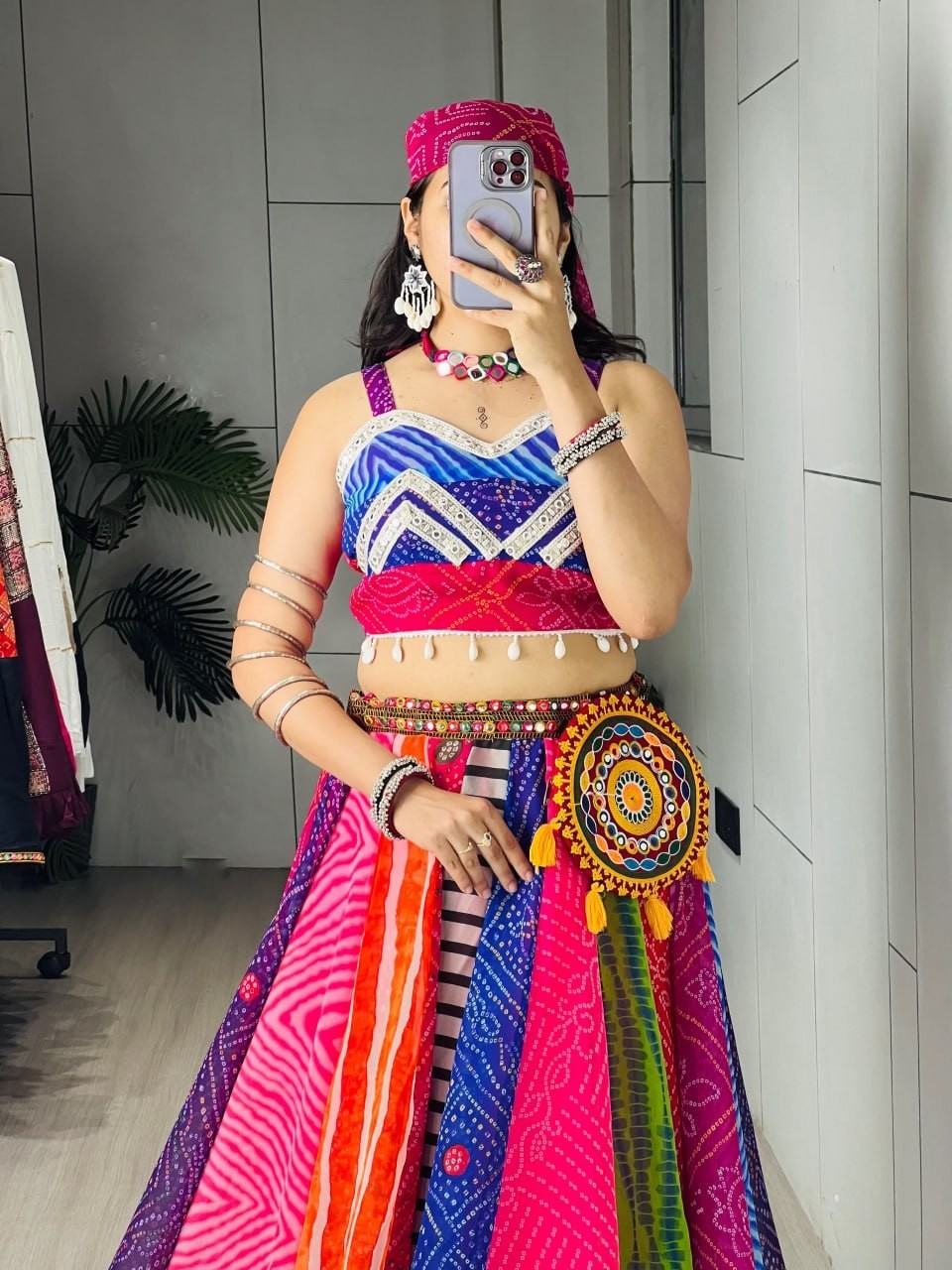 Garba Lehenga Choli for Women Faux Georgette Mirror Work Festival Wear