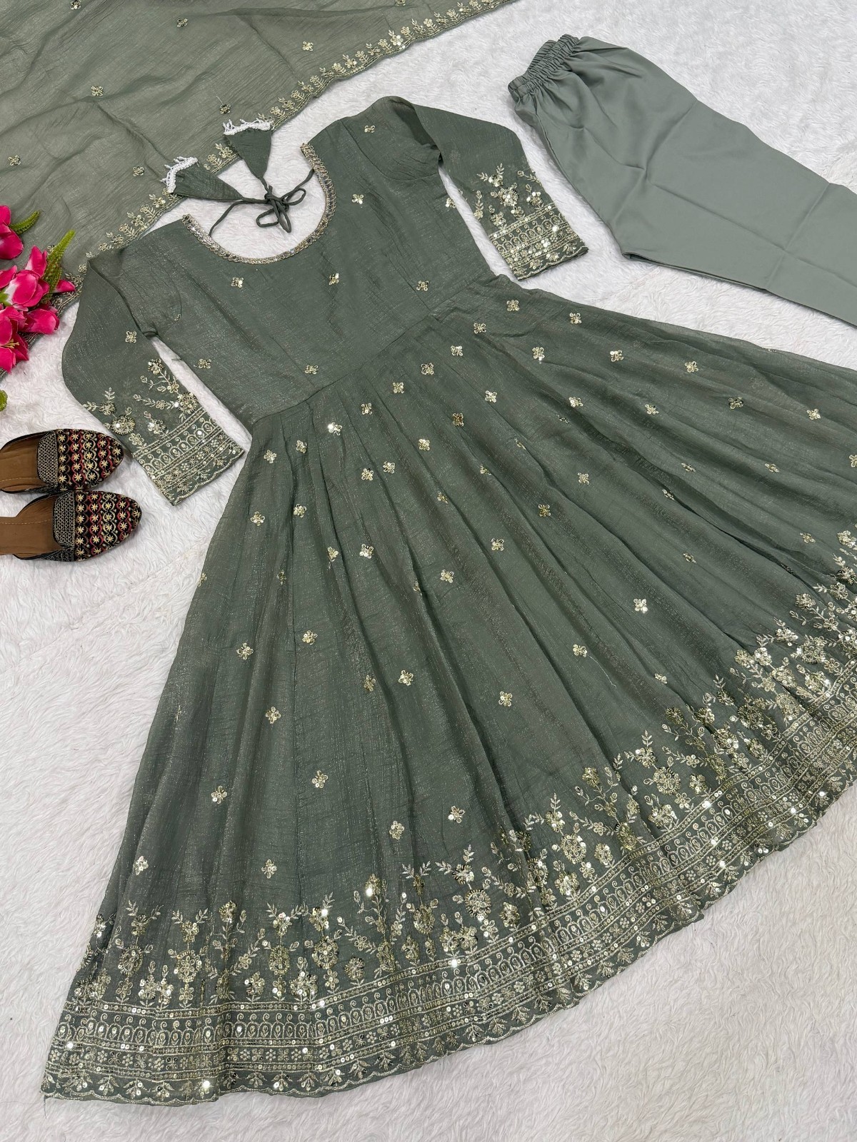 Attractive Designer Crunchy Silk Salwar Kameez With Dupatta For Women