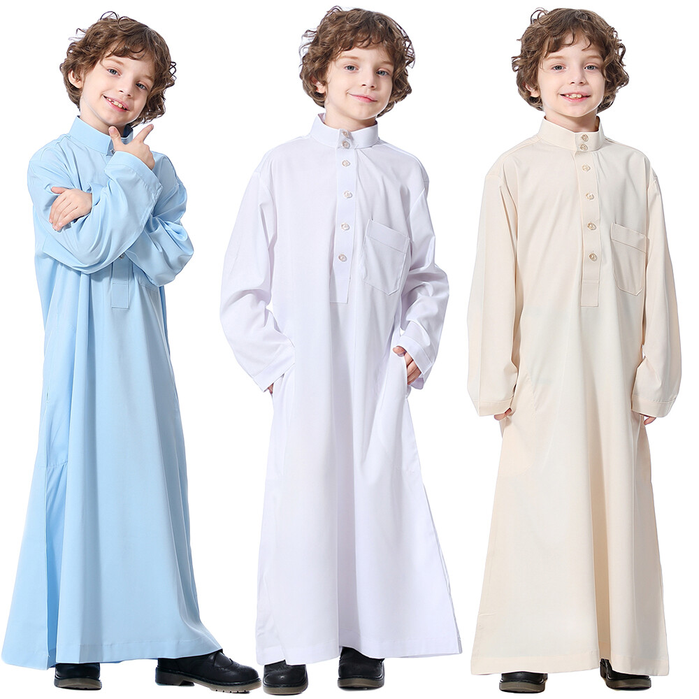Saudi Kids Boys Thobe Thoub Robe Dishdasha Islamic Arabic Clothing Abaya Dress
