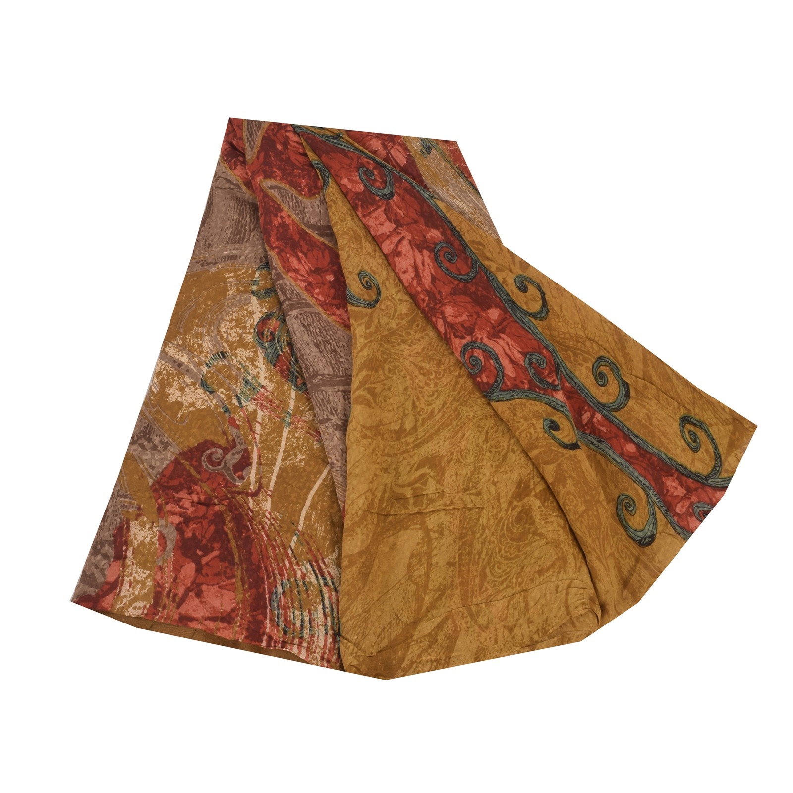 Sanskriti Vintage Sarees Mustard Pure Georgette Printed Sari 5+Yd Craft Fabric