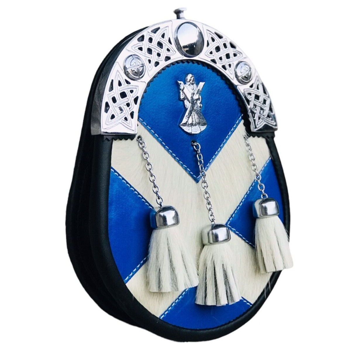 Scotland Flag Kilt Sporran St Andrew Badge 100% Leather Sporran With Chain Belt
