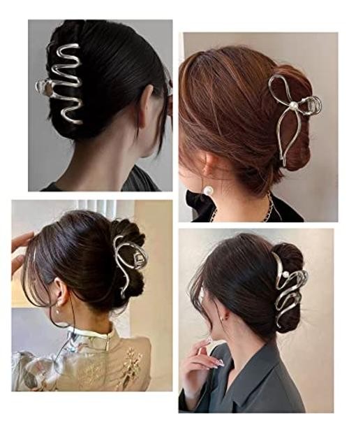 4 PCs Metal Hair Claw Clips – Irregular Large Clips for Women, Non-Slip Silver