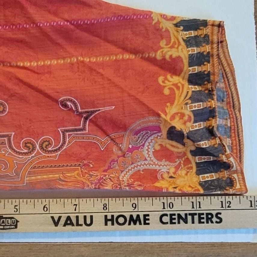 Orange Vibrant Digital Printed Lawn Kurti Tunic Women’s Large Ethnic Festival