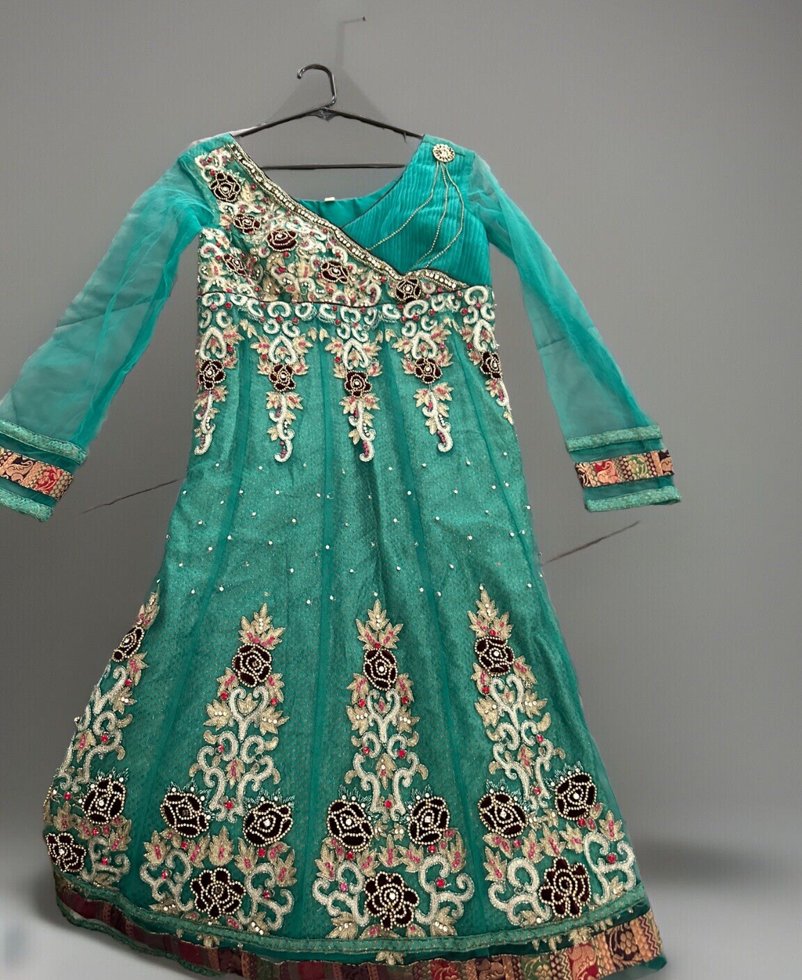 pakistani/Indian Party Wear Dress Turquoise With Beautiful, Heavy Beading 38