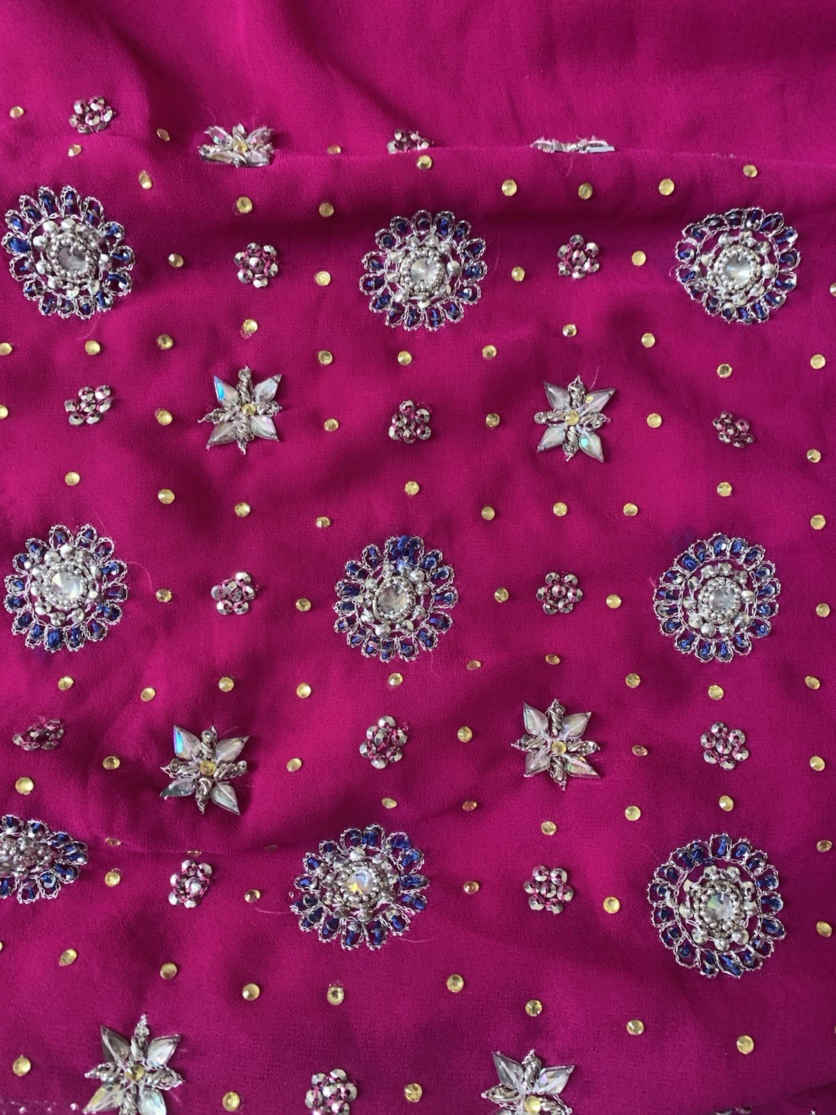 Sanskriti Vintage Indian Saree Georgette Hand Beaded Woven Fabric Ethnic Sari