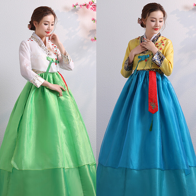 Korean Traditional Costume Women Hanbok Dress Set Performance Dance Clothing.