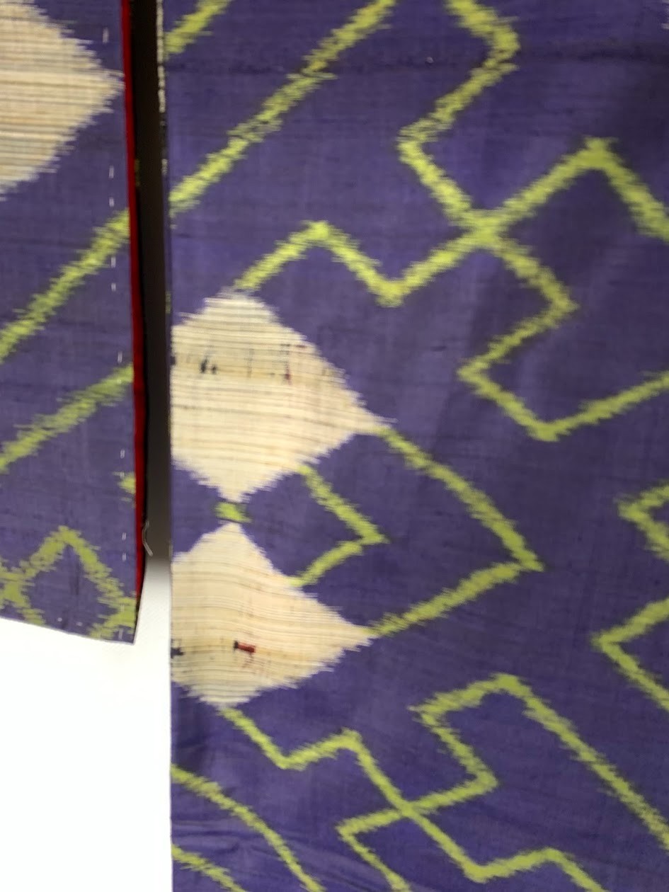 Vintage Japan Meisen Kimono Royal Purple Geometric Pattern Silk Casual Size XS