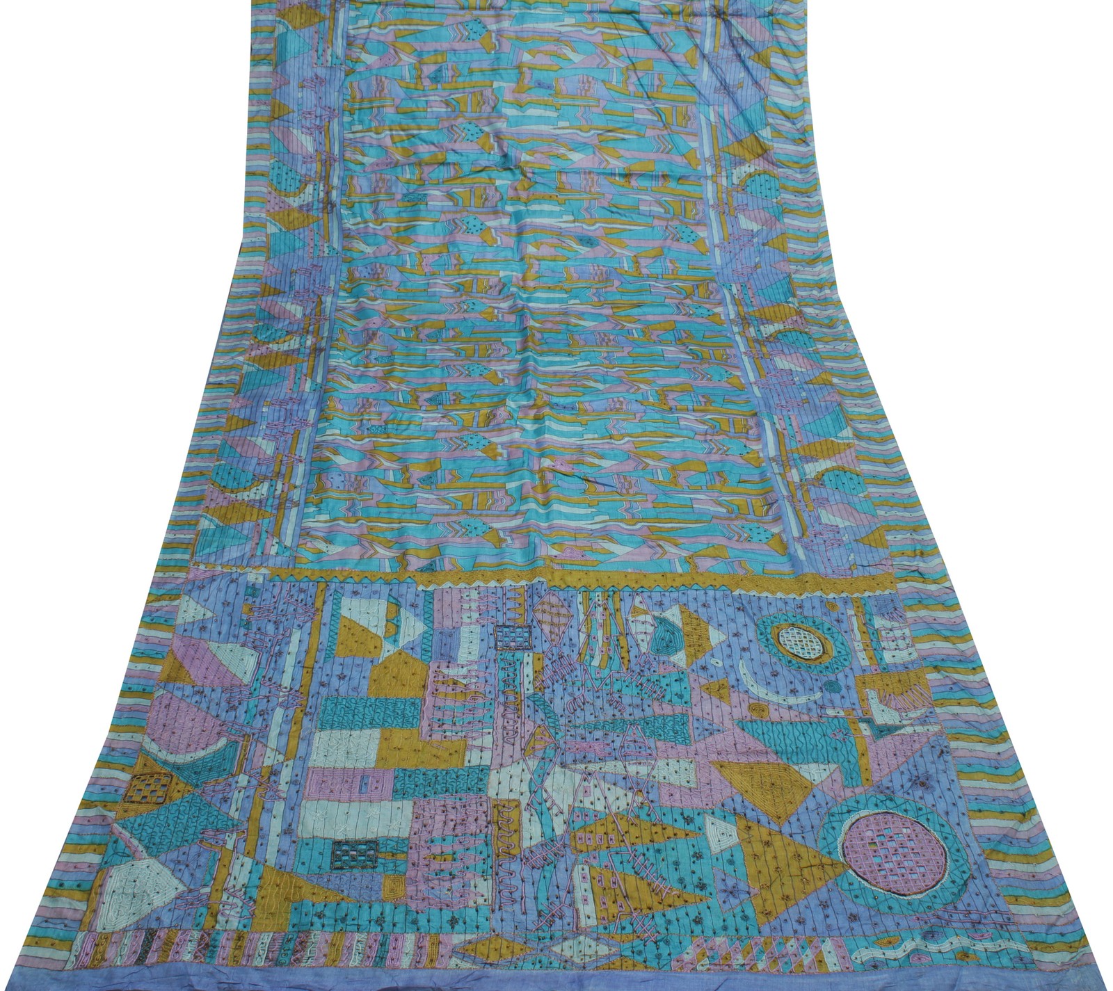 Sushila Vintage Multi-Color Saree Pure Silk Printed & Embroidered Sari Fabric
