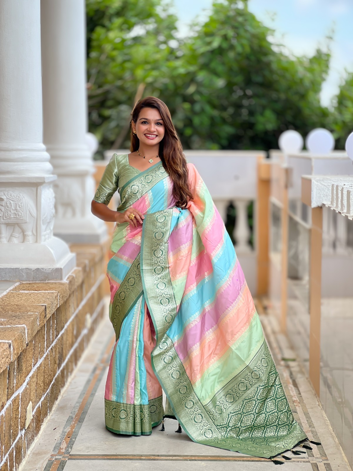 Wedding Women Banarasi Art Silk Saree Zari Woven Indian Traditional Sari Blouse