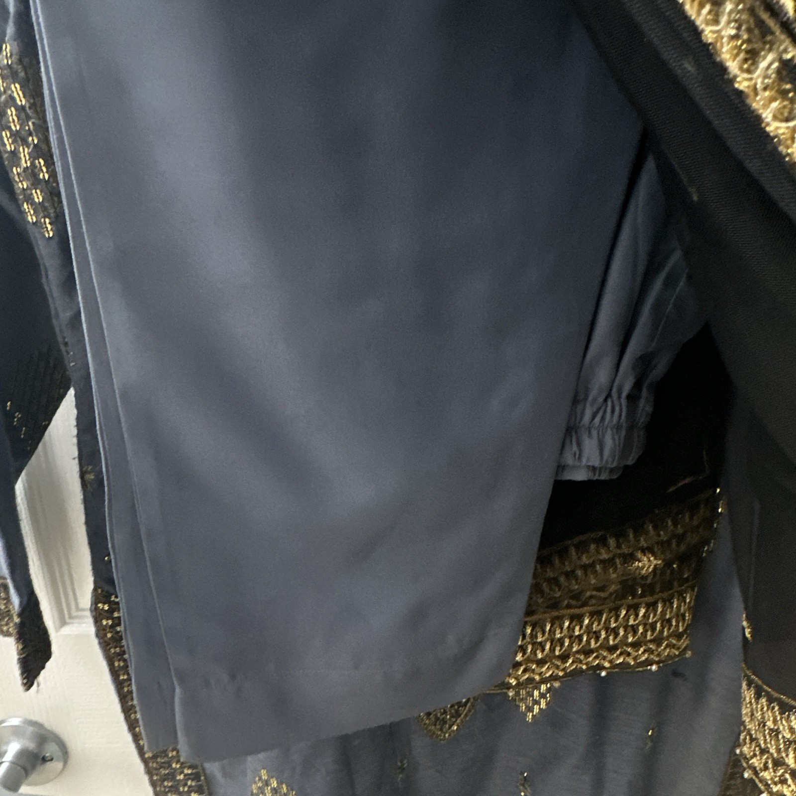 Handmade Blue Chiffon Salwar Kameez w/ Gold Embroidery & Dupatta, Custom