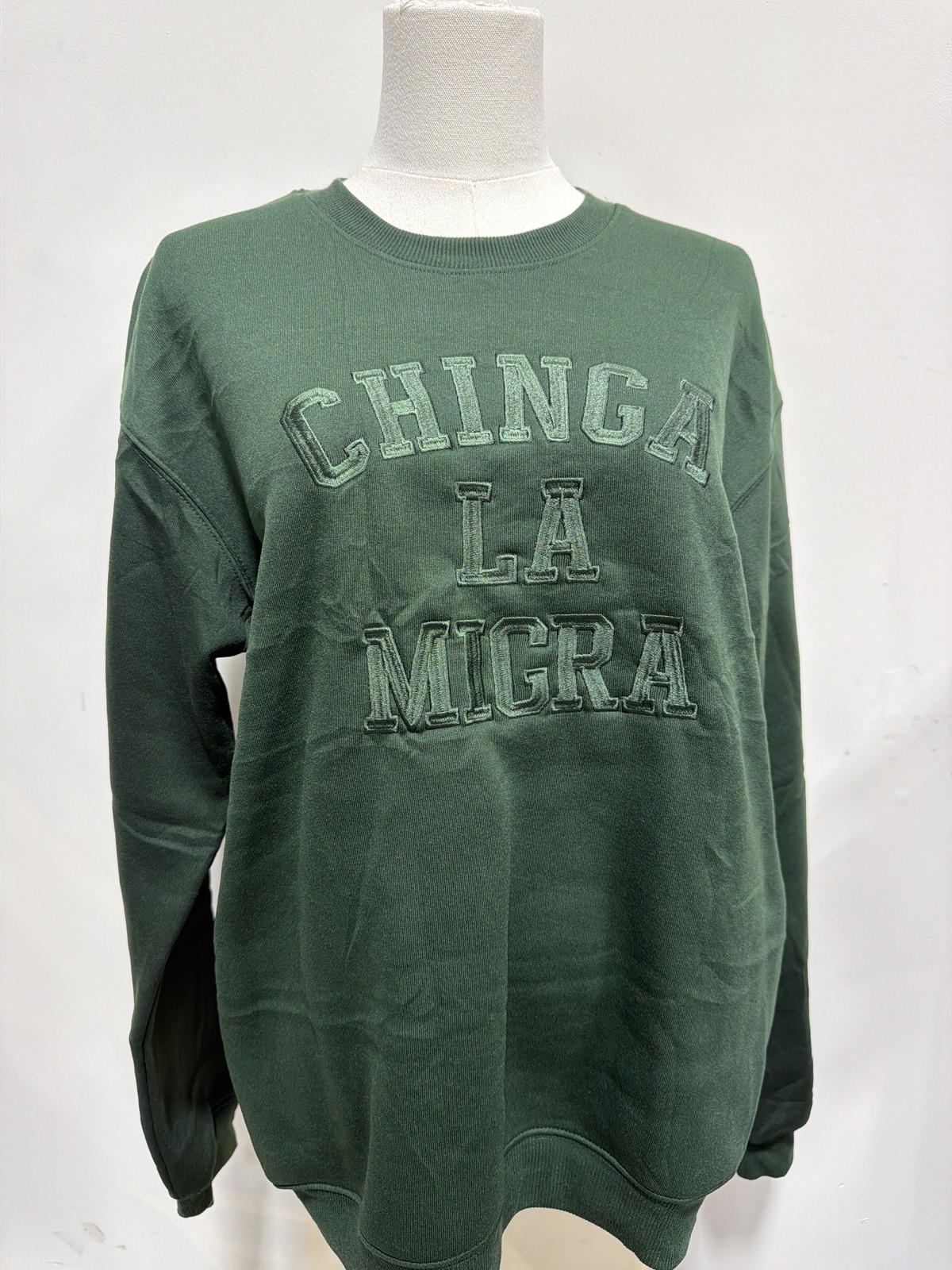 Chinga La Migra Green Embroidered Crewneck Sweatshirt Size M Protest
