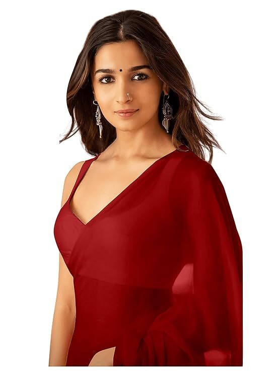 Women’s Indian Traditional Plain Pure Georgette Saree With Unstitched Blouse Pcs