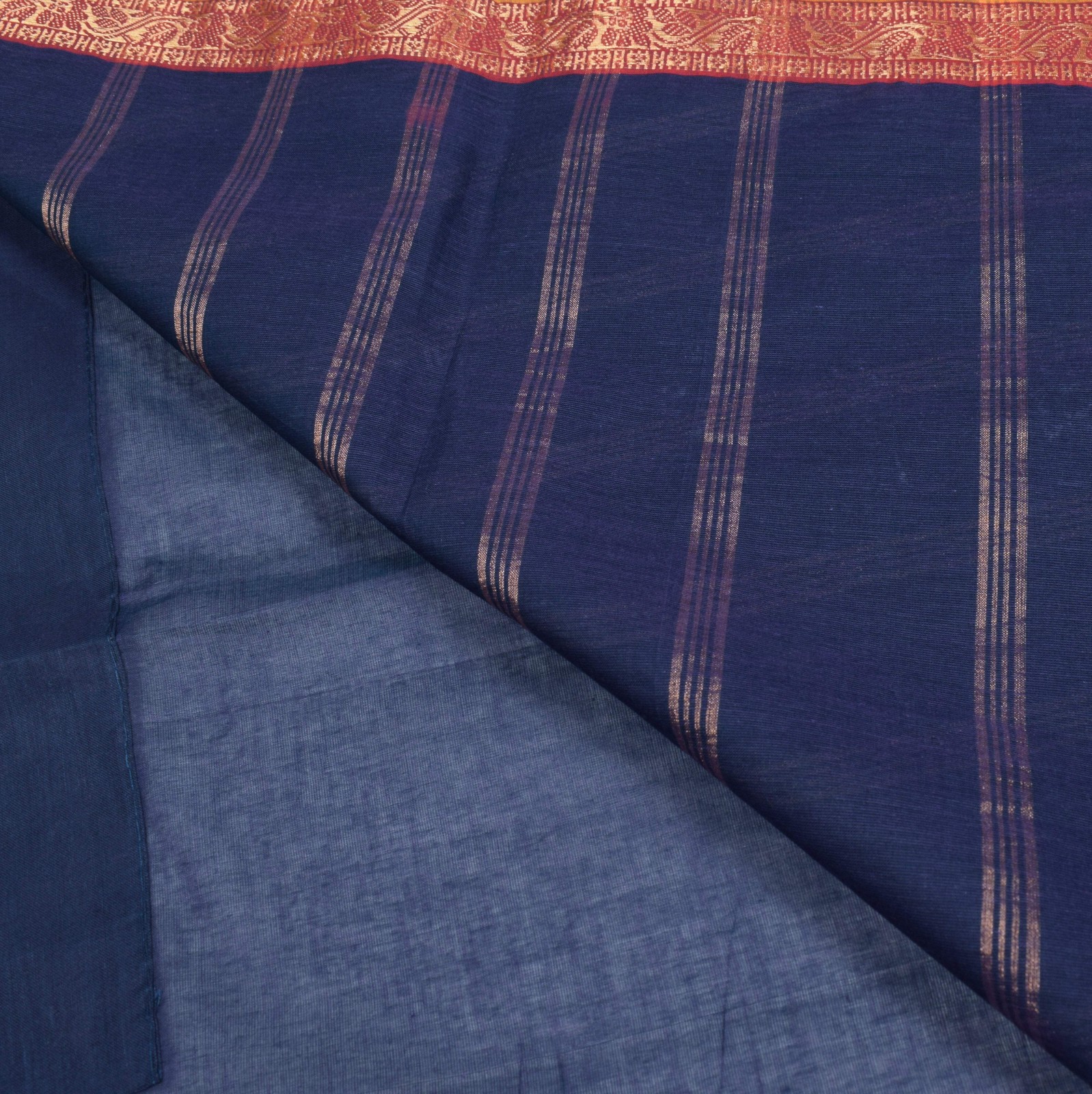 Sushila Vintage Blue Pure Cotton Saree Zari Woven Narayanpet Sari Craft Fabric