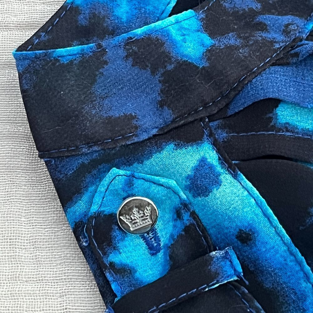 Watercolor Ombre Pattern Button Blouse Turquoise Navy Blue Beach Artsy Small Med