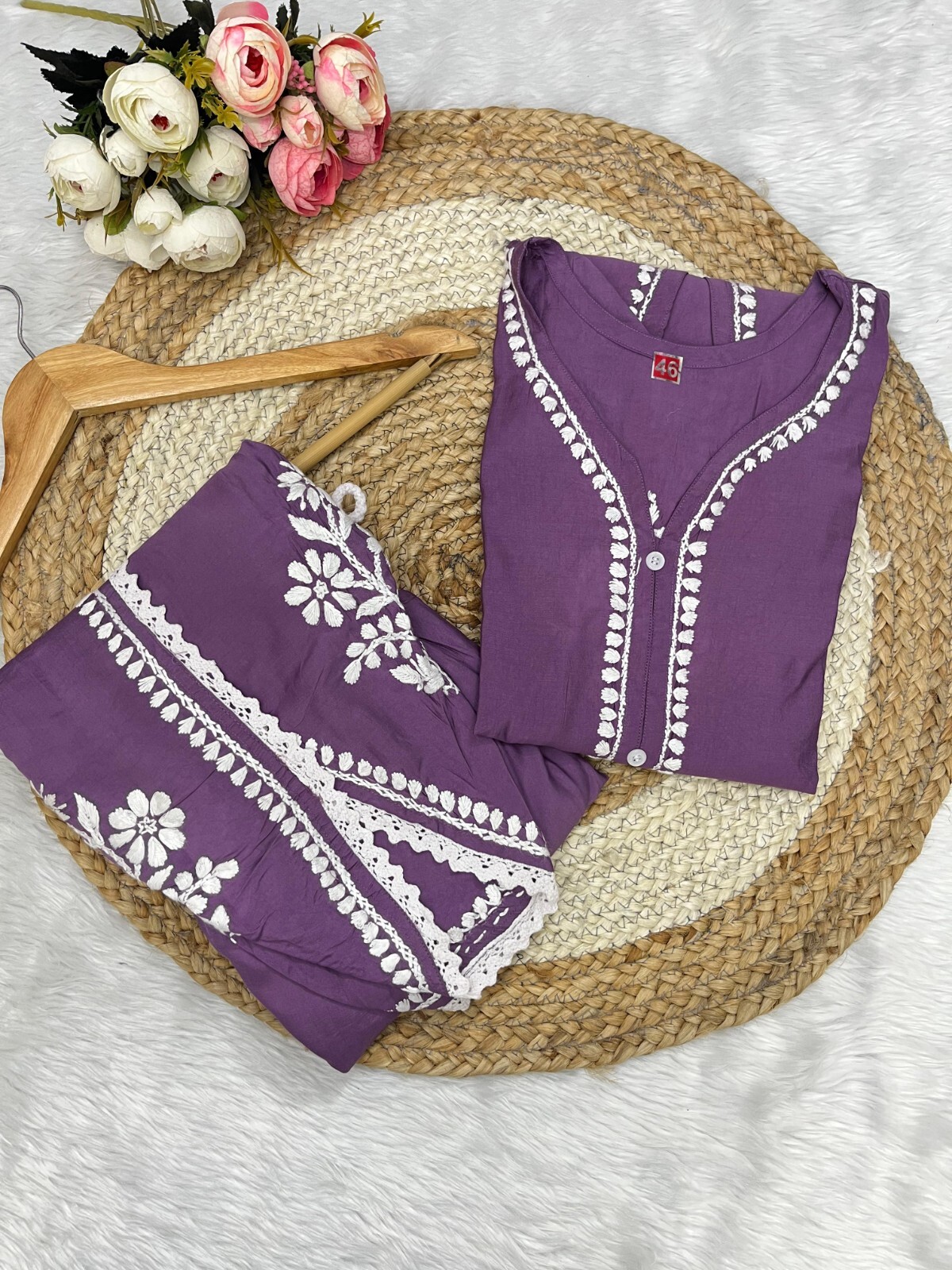 WOMEN CHANDERI SILK COLORED DESIGNER TULIP CORD SET WITH PREMIUM EMBROIDERY