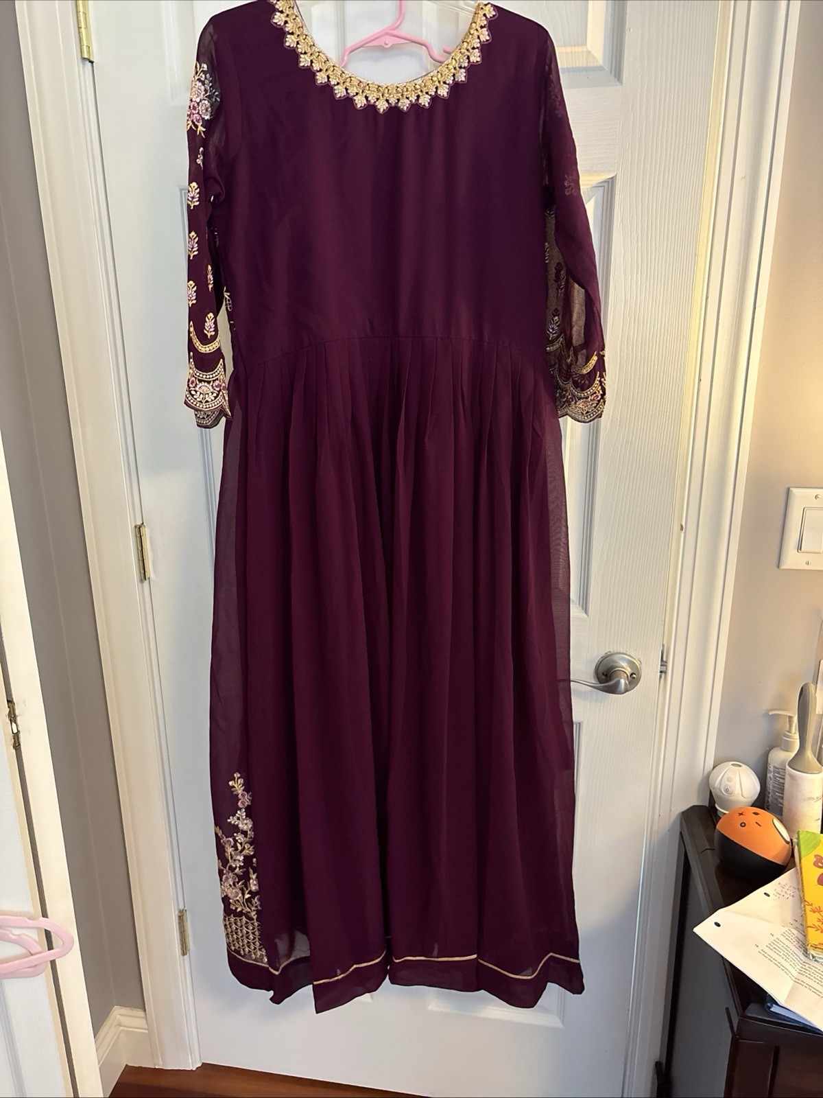 Trendmills Womens Georgette Embroidery Anarkali Suit Set, Size L, Purple
