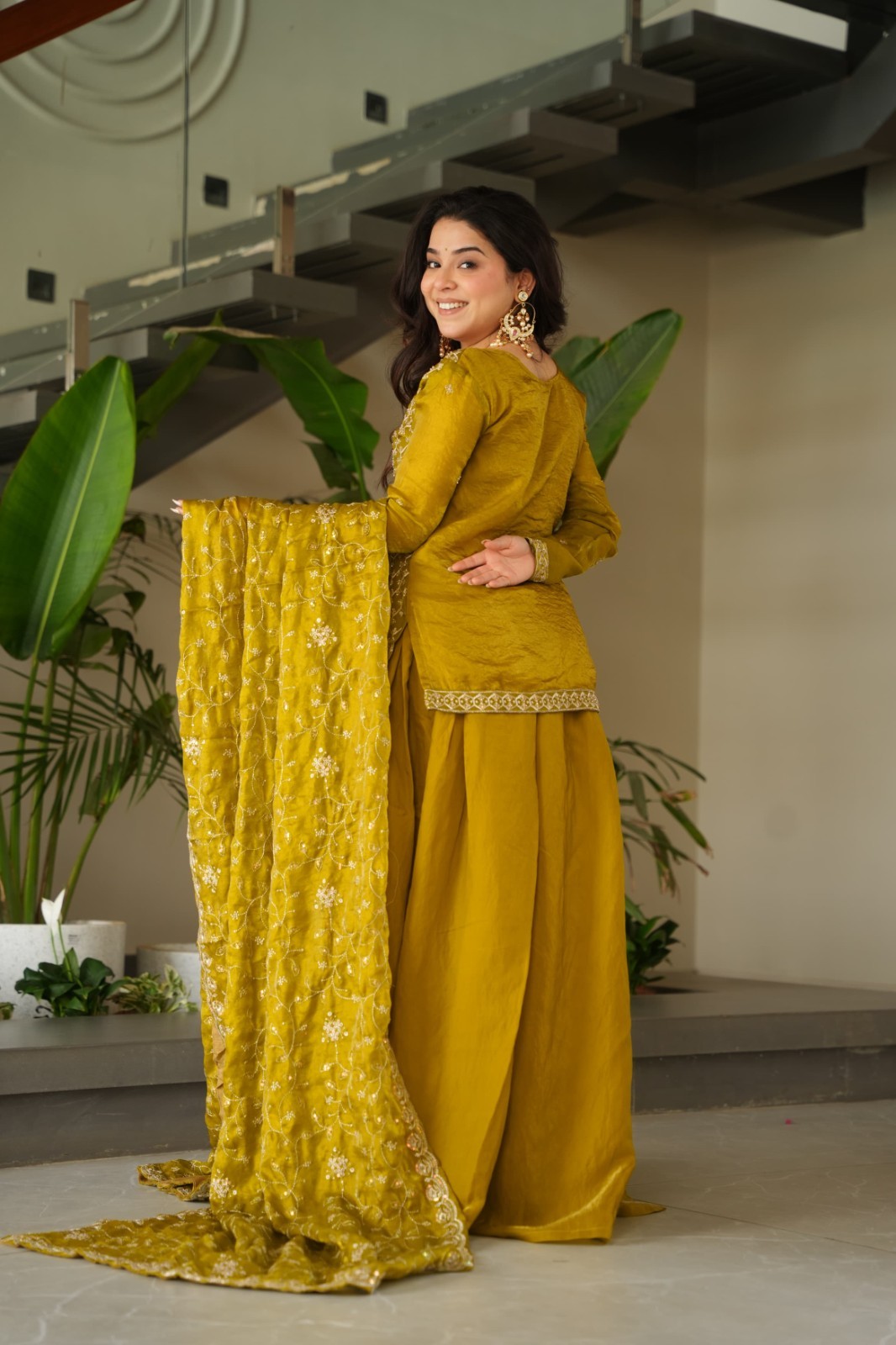 Yellow Viscose JEQUARD CHOLI with Jacquard Work