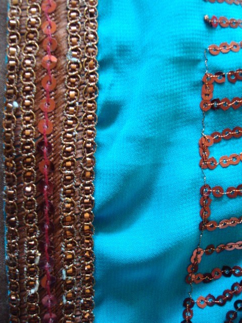 NEW TURQUOISE W/BRONZE SEQUIN GEORGETTE SARI W/BLOUSE/PETTICOAT-FREE S&H W/BIN
