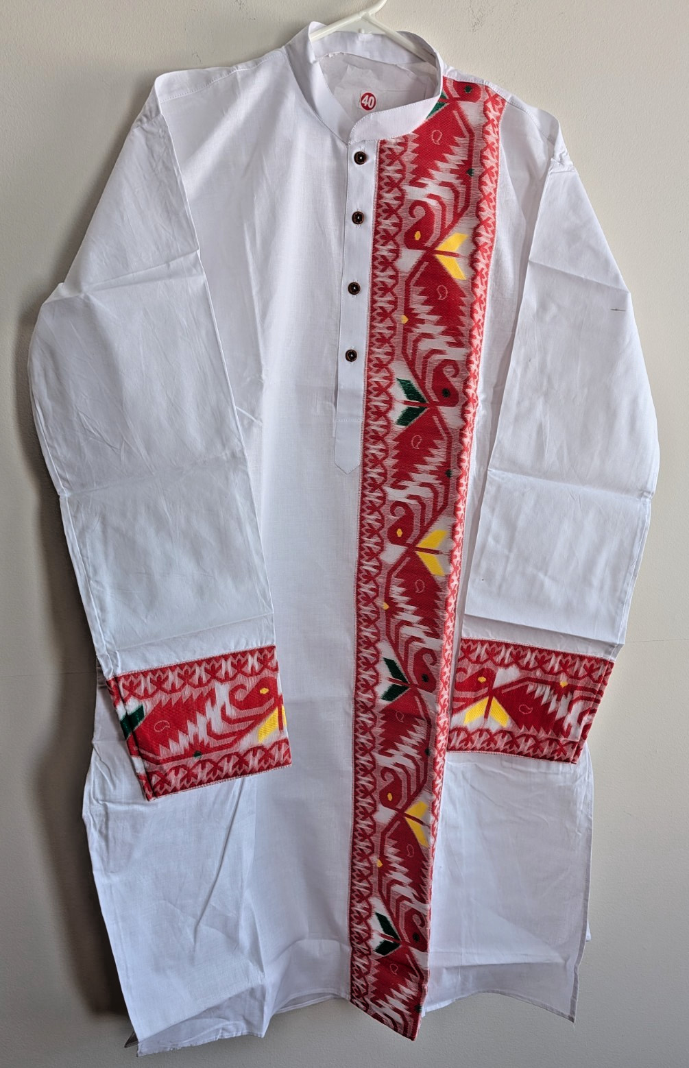 Kurta Punjabi Cotton Jamdani Weaving White Red Wedding Festive Party Wear 40