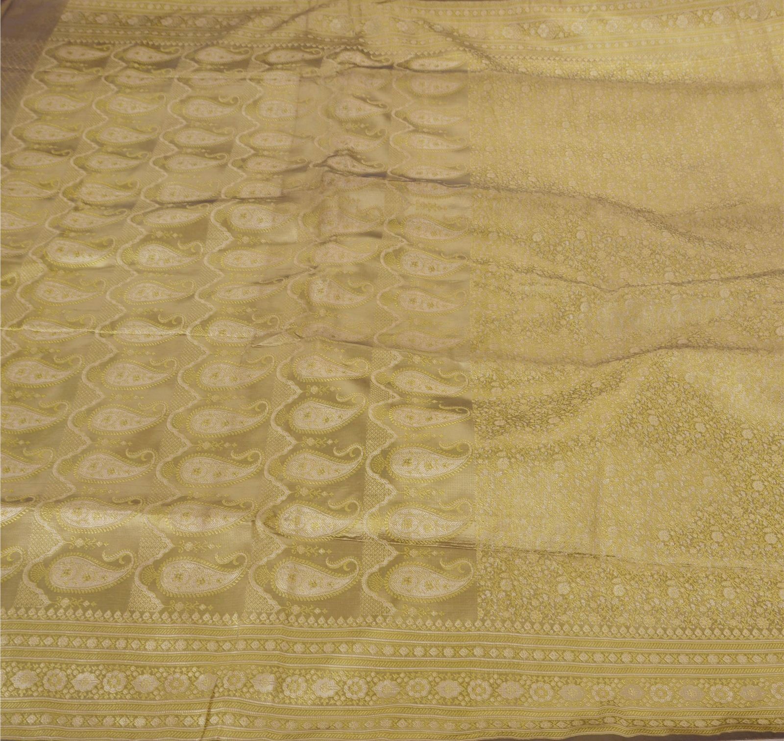 Sanskriti Vintage Green Blend Silk Woven Saree 5+Yd Craft Fabric Cultural Sari