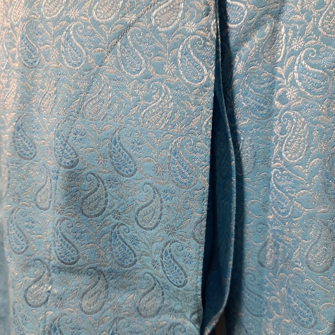 NWT Manyavar Kurta Mens Medium M 38 Blue Paisley Jacquard Silk Indian Pakistani