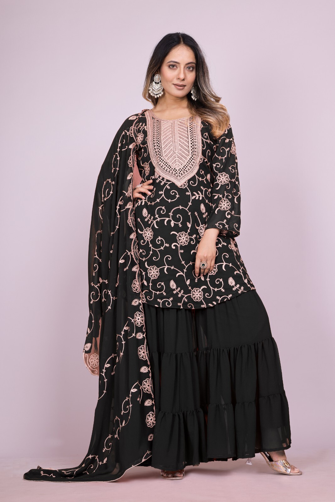 New Wedding Wear Fox Georgette Silk Kurta Palazzo With Dupatta For Women & Girls