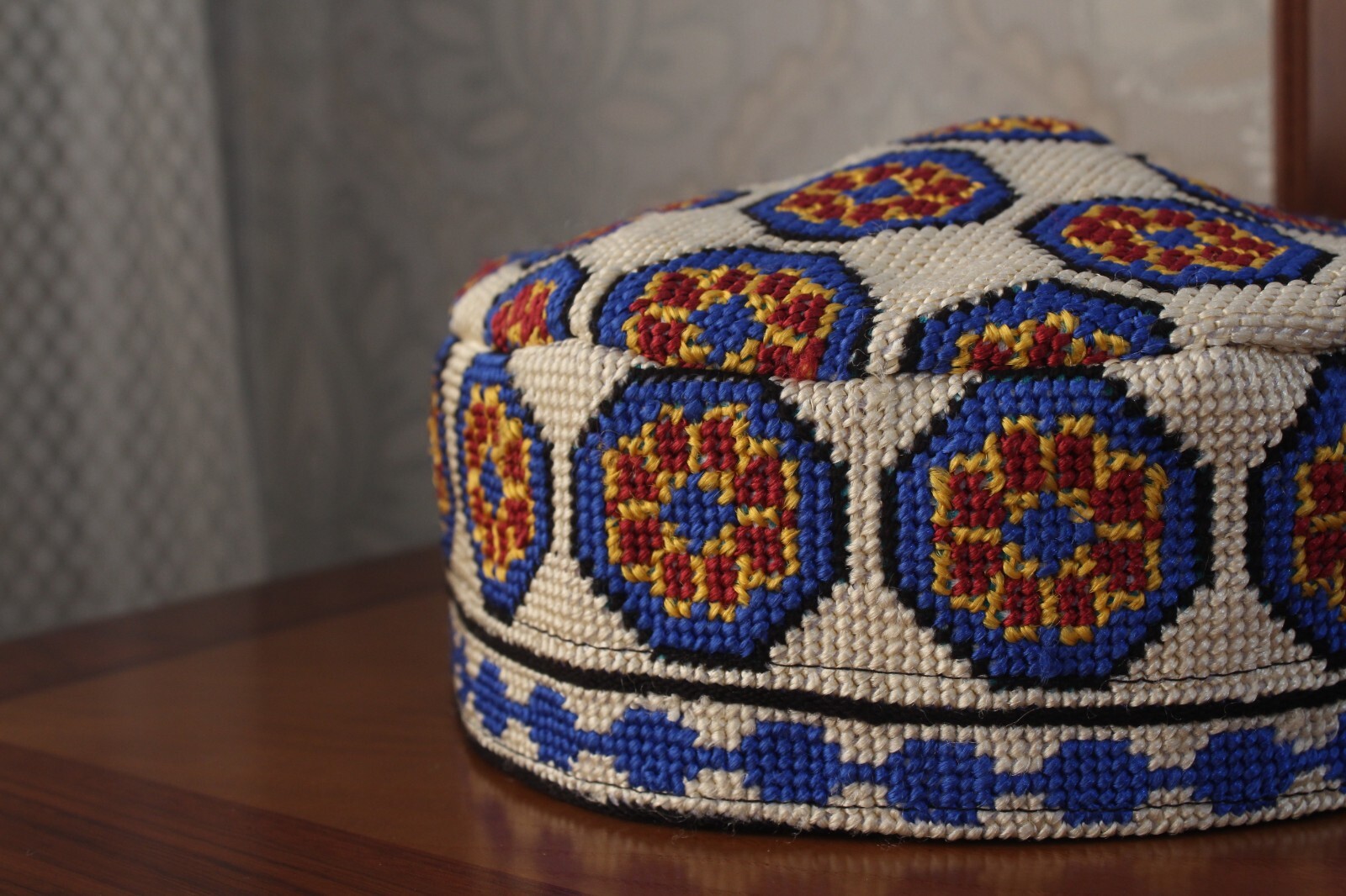 Hand embroidered skull-cap hat/23.6″/60cm/Boho ethnic cap/Uzbek muslim kufi hat