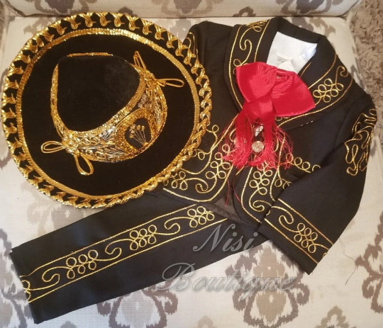 Free Shipping!! Beautiful 6 Pieces Boy Charro Suit, Black Charro Suit